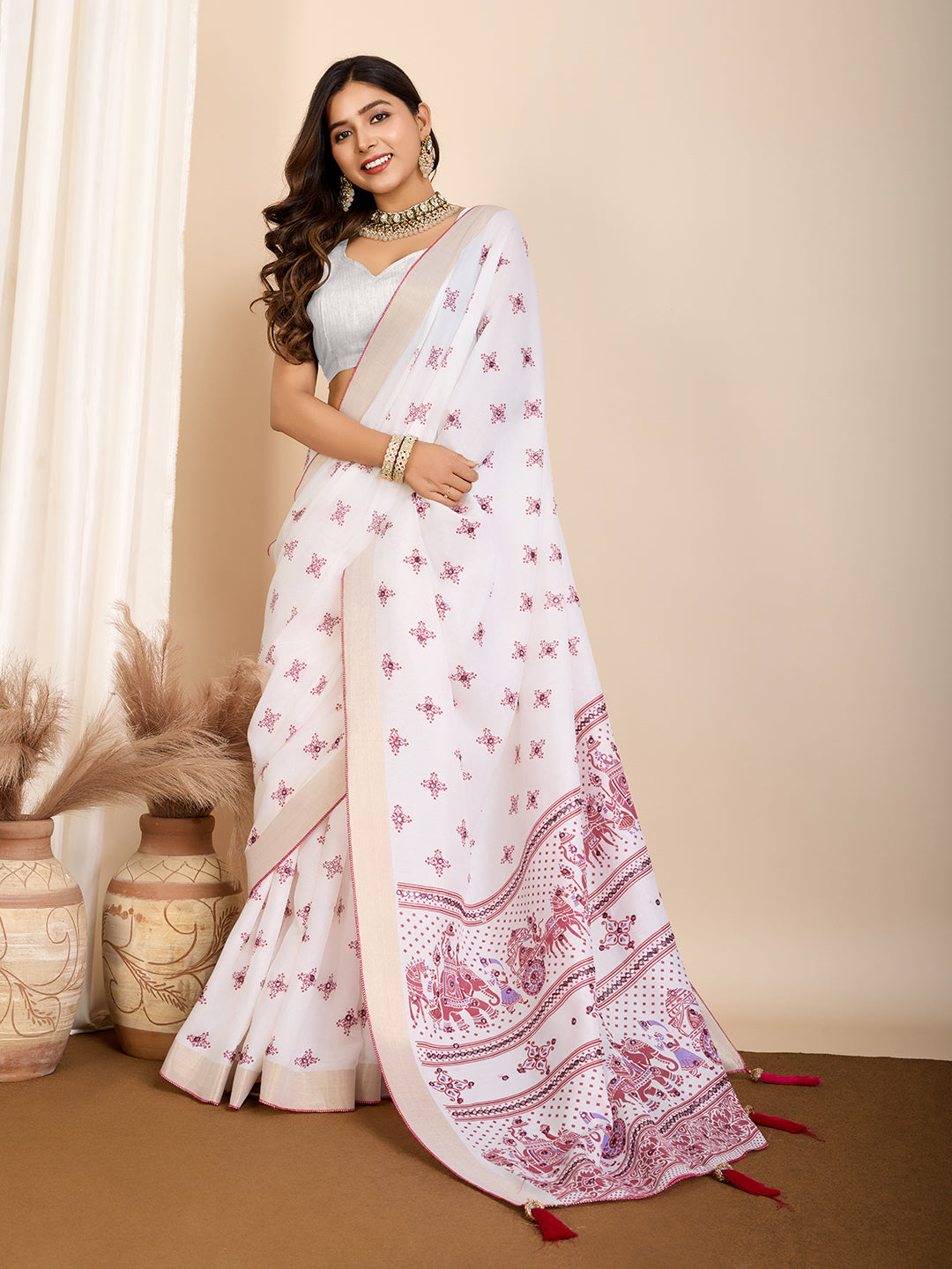 Elegant Cotton Saree | Designer Handwork Blouse for Festive Wear