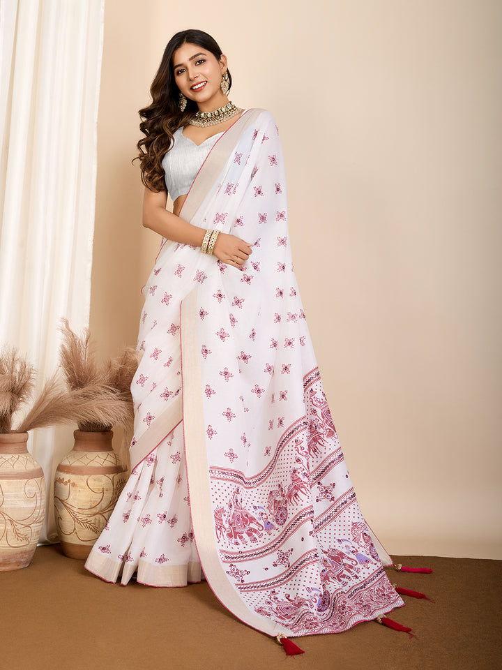 Elegant Cotton Saree | Designer Handwork Blouse for Festive Wear