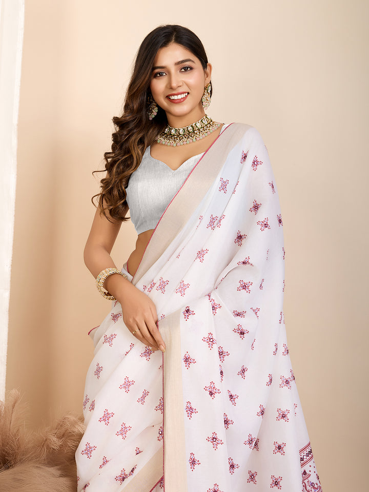 Elegant Cotton Saree | Designer Handwork Blouse for Festive Wear