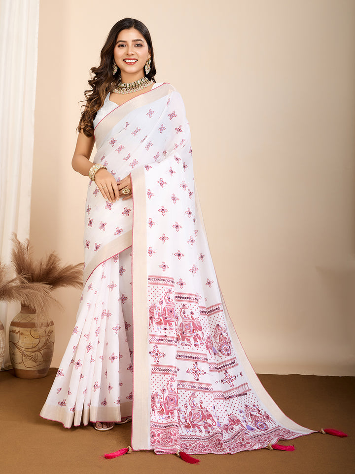 Elegant Cotton Saree | Designer Handwork Blouse for Festive Wear
