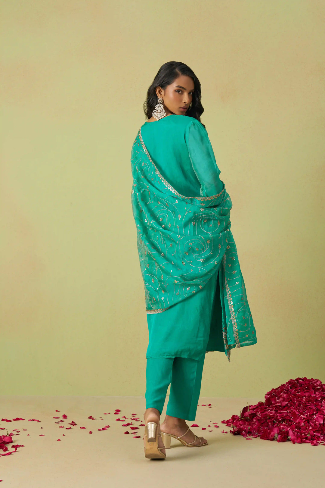 Festive Shimmer Organza Suit | Rayon Bottom & Designer Embroidery Detailing
