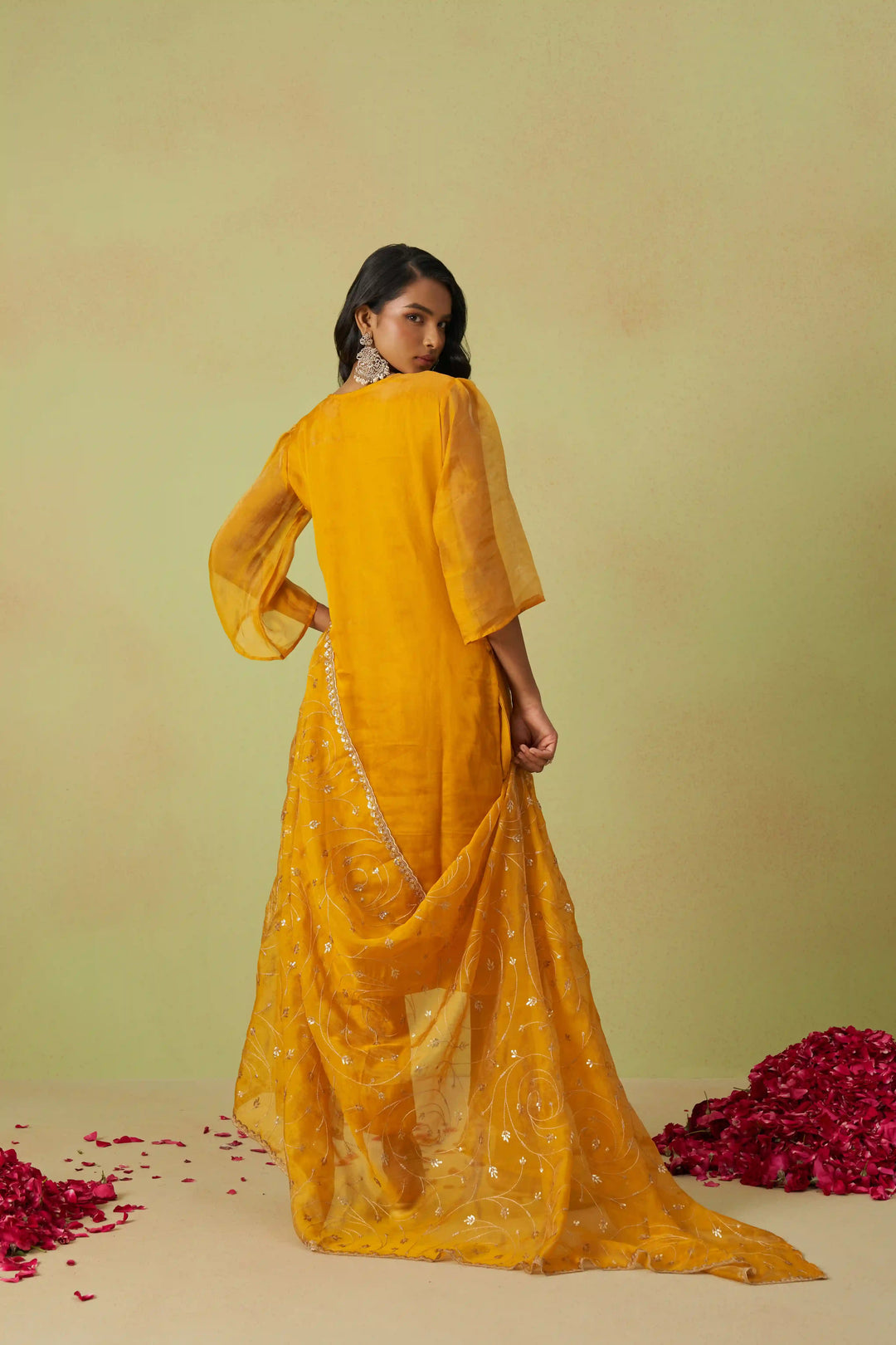 Festive Shimmer Organza Suit | Rayon Bottom & Designer Embroidery Detailing