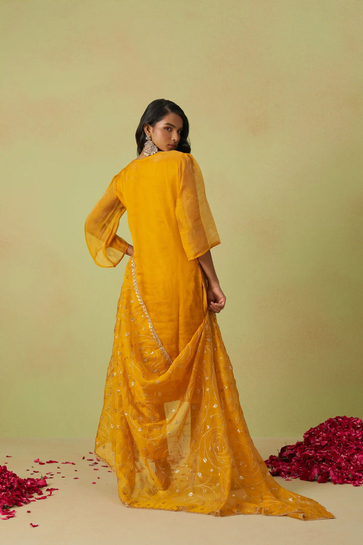 Festive Shimmer Organza Suit | Rayon Bottom & Designer Embroidery Detailing