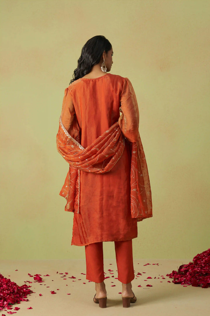 Festive Shimmer Organza Suit | Rayon Bottom & Designer Embroidery Detailing