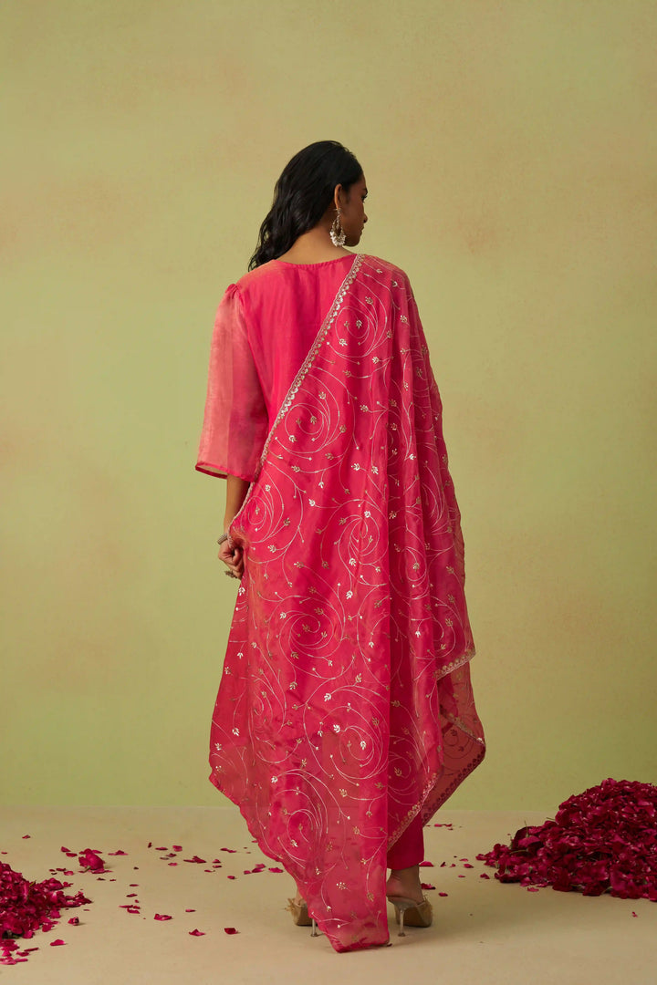 Festive Shimmer Organza Suit | Rayon Bottom & Designer Embroidery Detailing