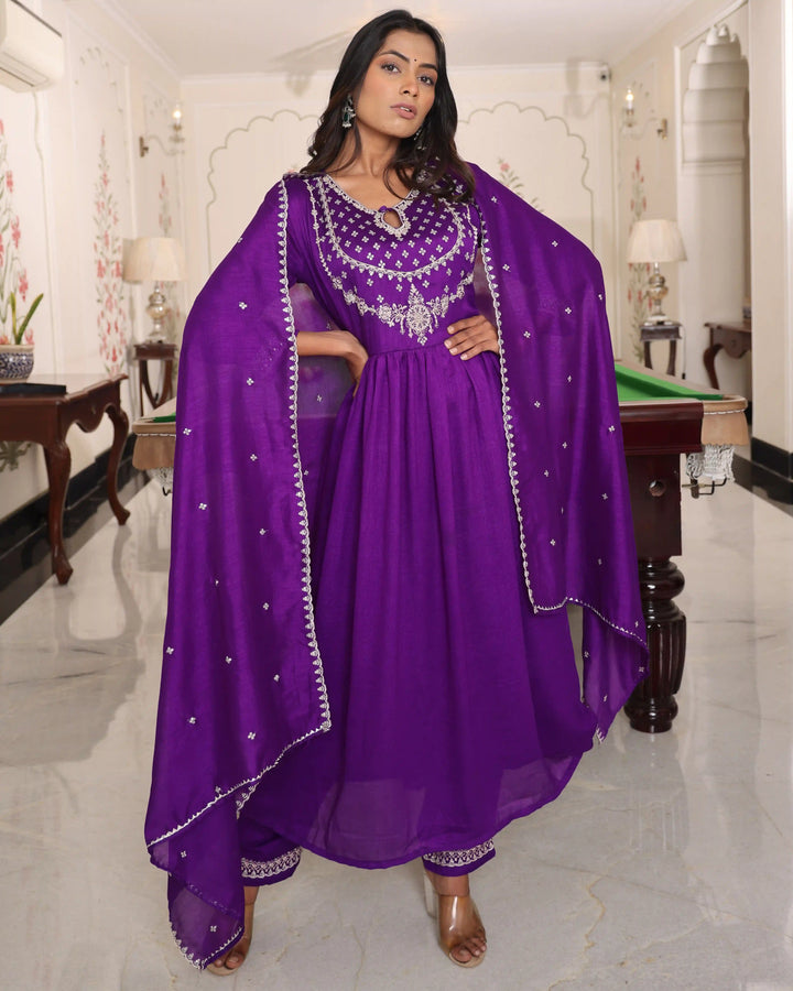 Designer Purple Salwar Suit | Soft Silk with Dupatta