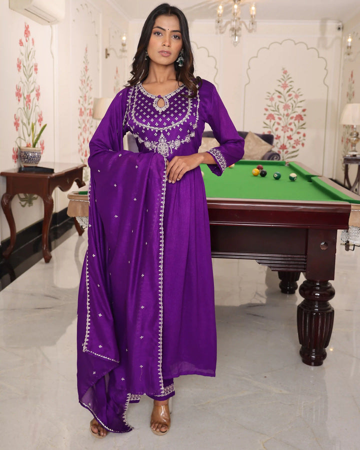 Designer Purple Salwar Suit | Soft Silk with Dupatta