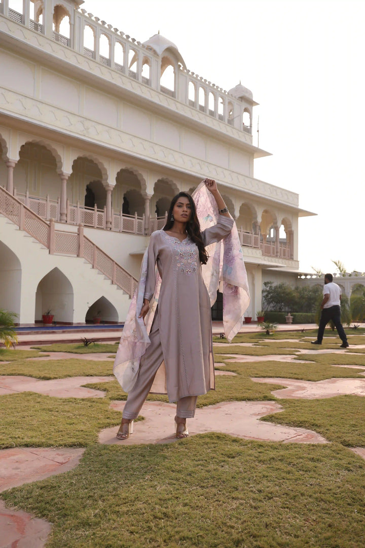 Premium Ethnic Suit | Lavender Cotton Silk with Jacquard Shimmer Dupatta