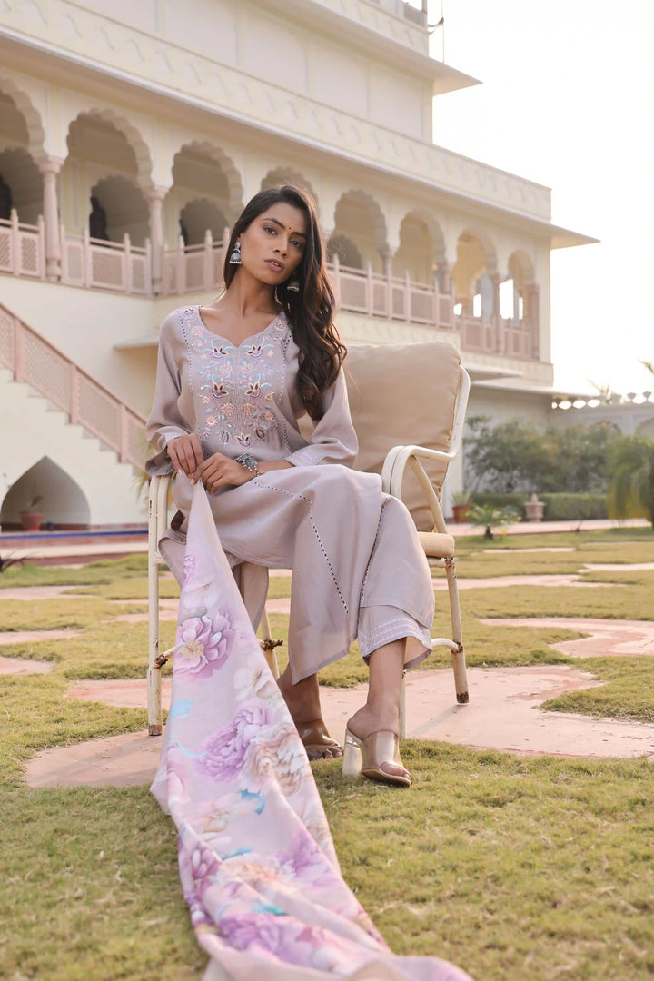 Premium Ethnic Suit | Lavender Cotton Silk with Jacquard Shimmer Dupatta