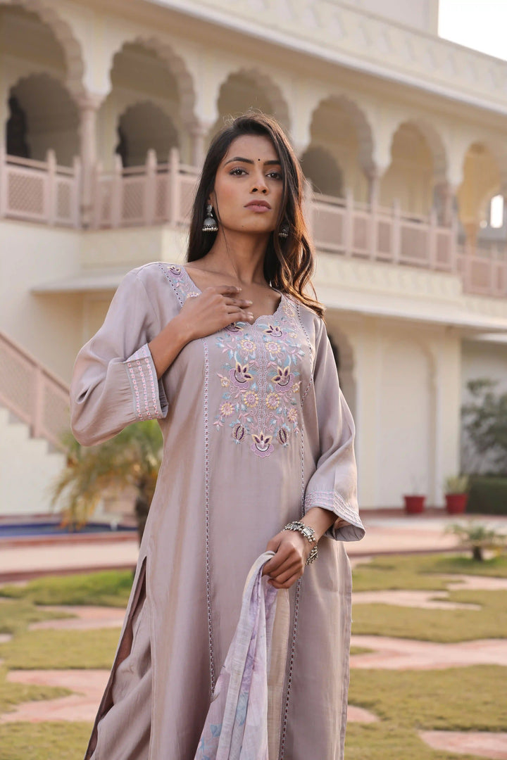 Premium Ethnic Suit | Lavender Cotton Silk with Jacquard Shimmer Dupatta