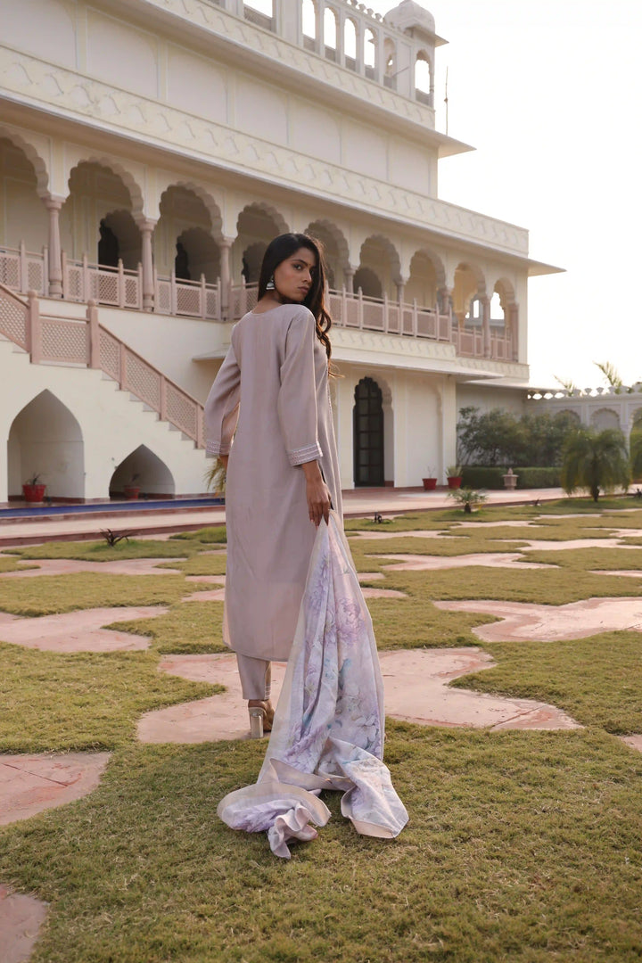 Premium Ethnic Suit | Lavender Cotton Silk with Jacquard Shimmer Dupatta