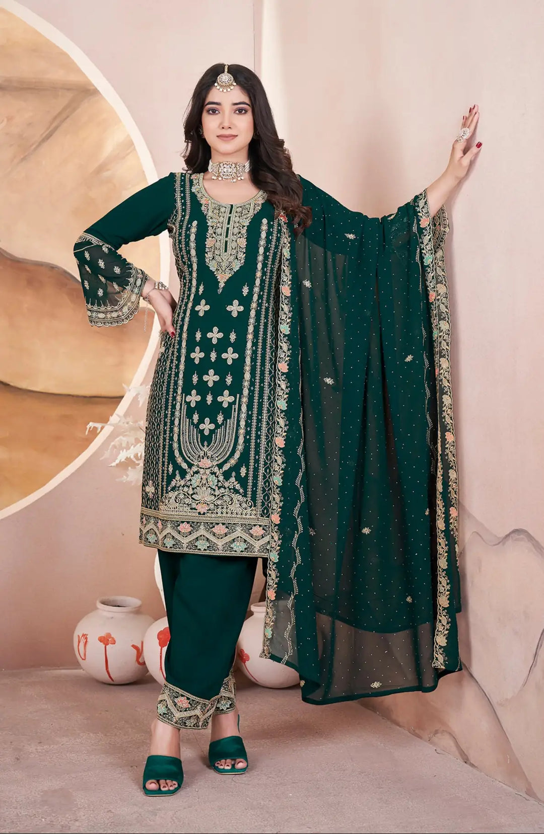 Elegant Georgette Salwar Kameez | Designer Embroidery & Swarovski Work
