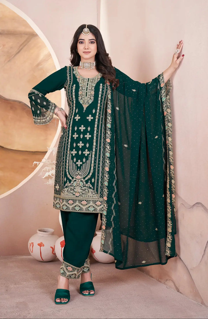 Elegant Georgette Salwar Kameez | Designer Embroidery & Swarovski Work