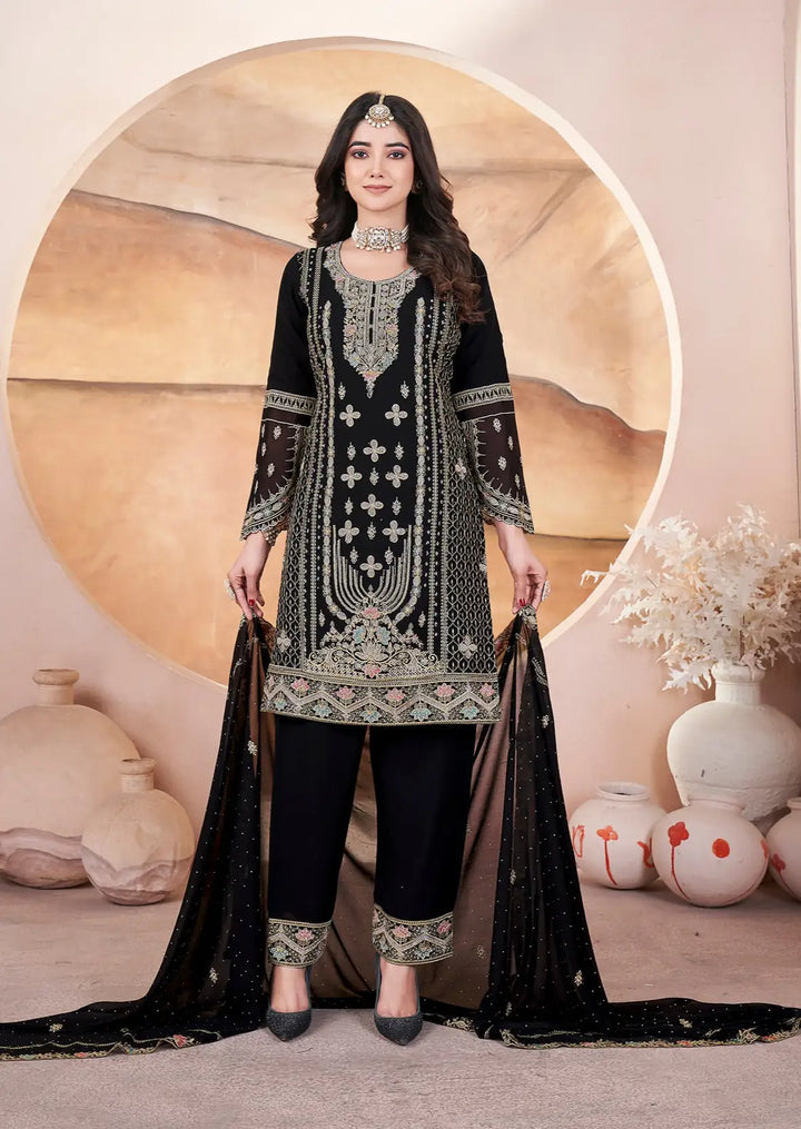 Elegant Georgette Salwar Kameez | Designer Embroidery & Swarovski Work