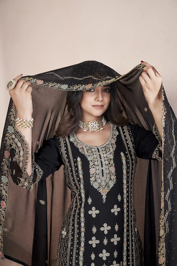 Elegant Georgette Salwar Kameez | Designer Embroidery & Swarovski Work