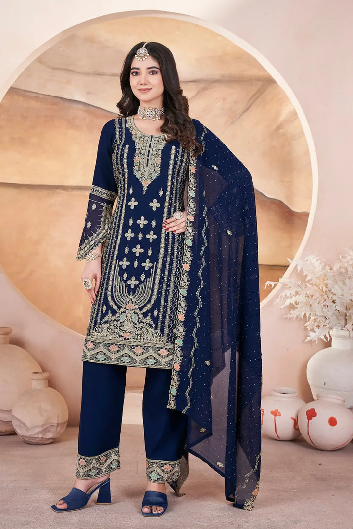 Elegant Georgette Salwar Kameez | Designer Embroidery & Swarovski Work