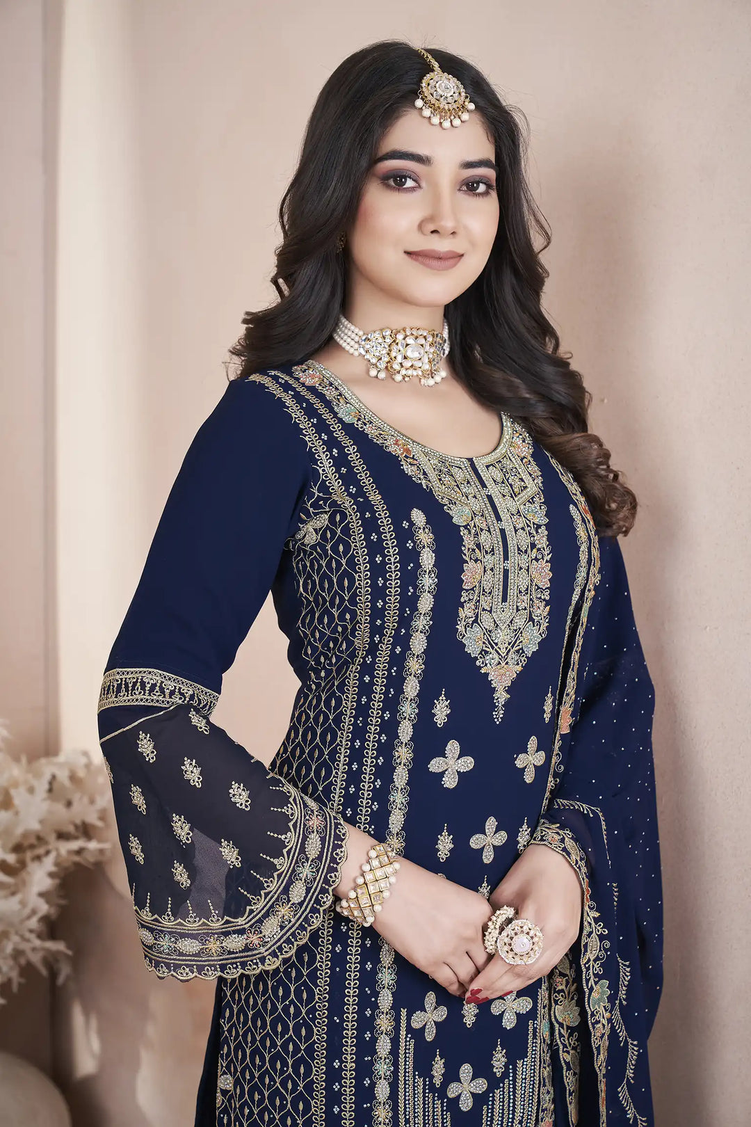 Elegant Georgette Salwar Kameez | Designer Embroidery & Swarovski Work