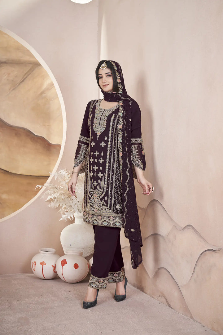 Elegant Georgette Salwar Kameez | Designer Embroidery & Swarovski Work