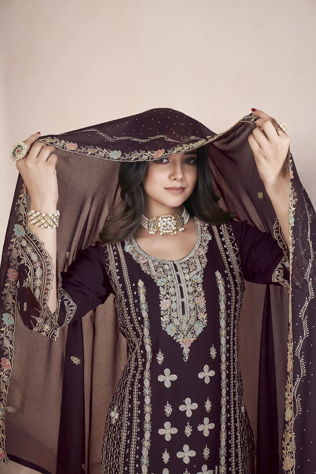 Elegant Georgette Salwar Kameez | Designer Embroidery & Swarovski Work