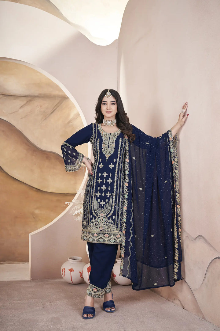 Elegant Georgette Salwar Kameez | Designer Embroidery & Swarovski Work