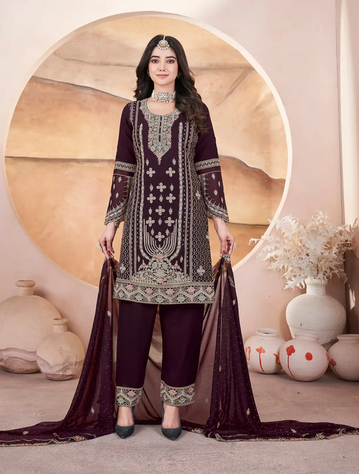 Elegant Georgette Salwar Kameez | Designer Embroidery & Swarovski Work