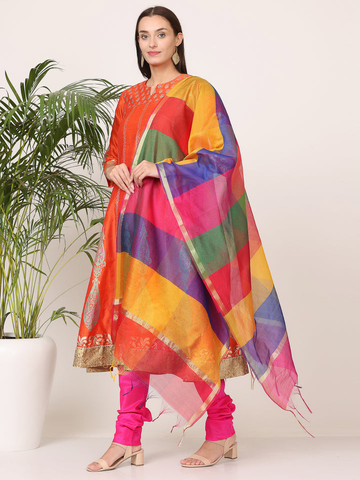 Gorgeous Orange Salwar Suit | Silk top bottom with Chanderi   dupatta