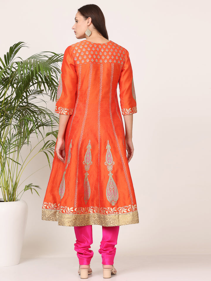 Gorgeous Orange Salwar Suit | Silk top bottom with Chanderi   dupatta
