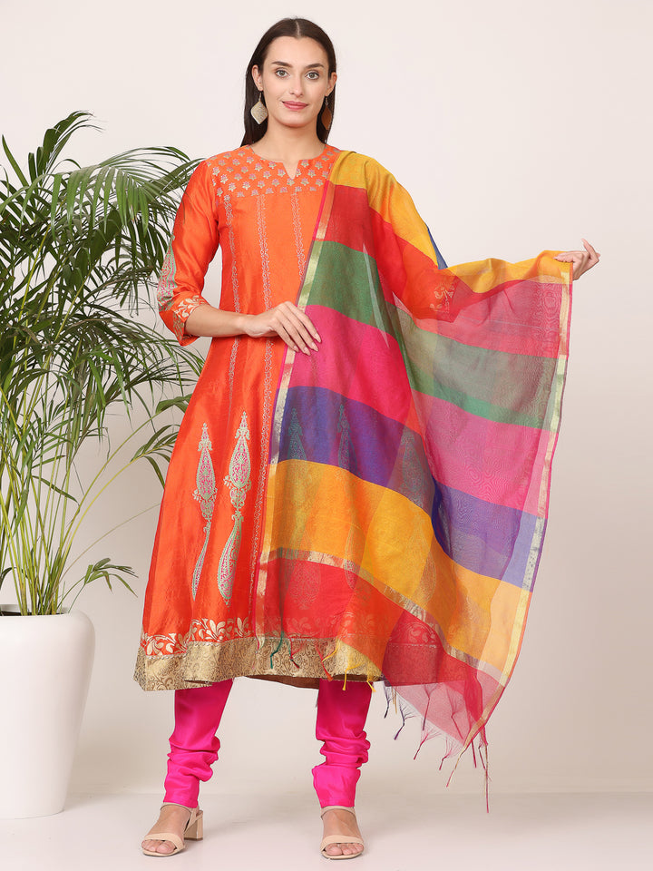 Gorgeous Orange Salwar Suit | Silk top bottom with Chanderi   dupatta