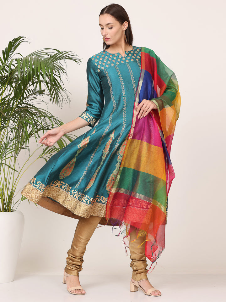 Gorgeous Orange Salwar Suit | Silk top bottom with Chanderi   dupatta