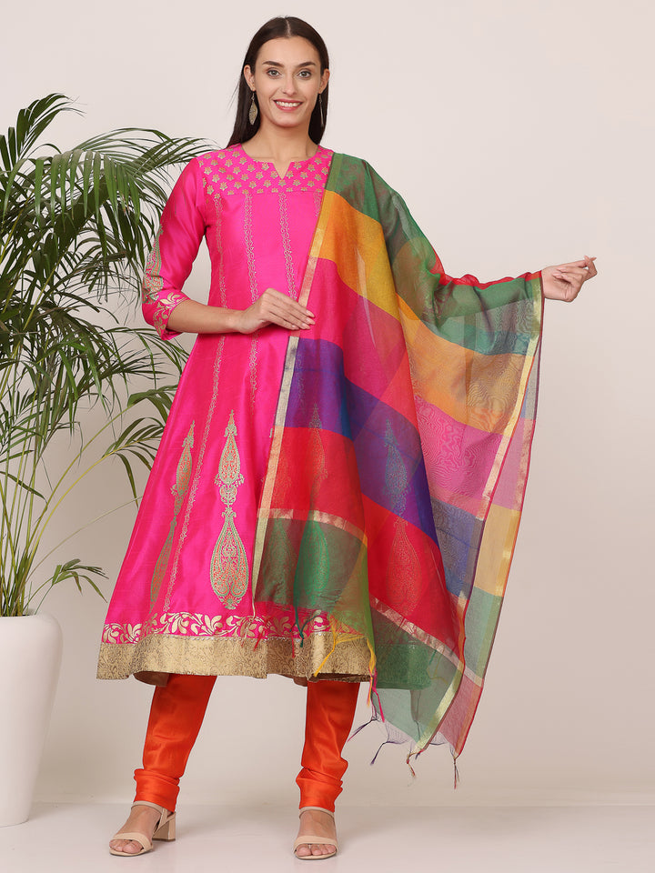 Gorgeous Orange Salwar Suit | Silk top bottom with Chanderi   dupatta
