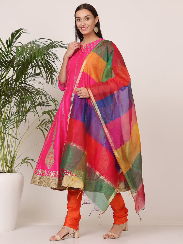 Gorgeous Orange Salwar Suit | Silk top bottom with Chanderi   dupatta