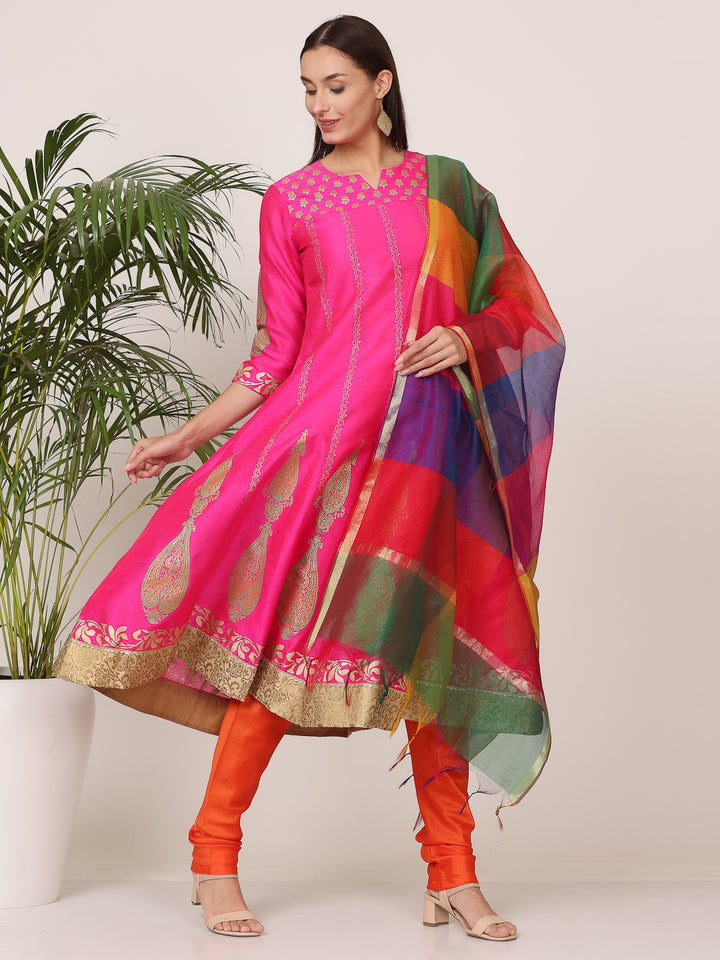 Gorgeous Orange Salwar Suit | Silk top bottom with Chanderi   dupatta