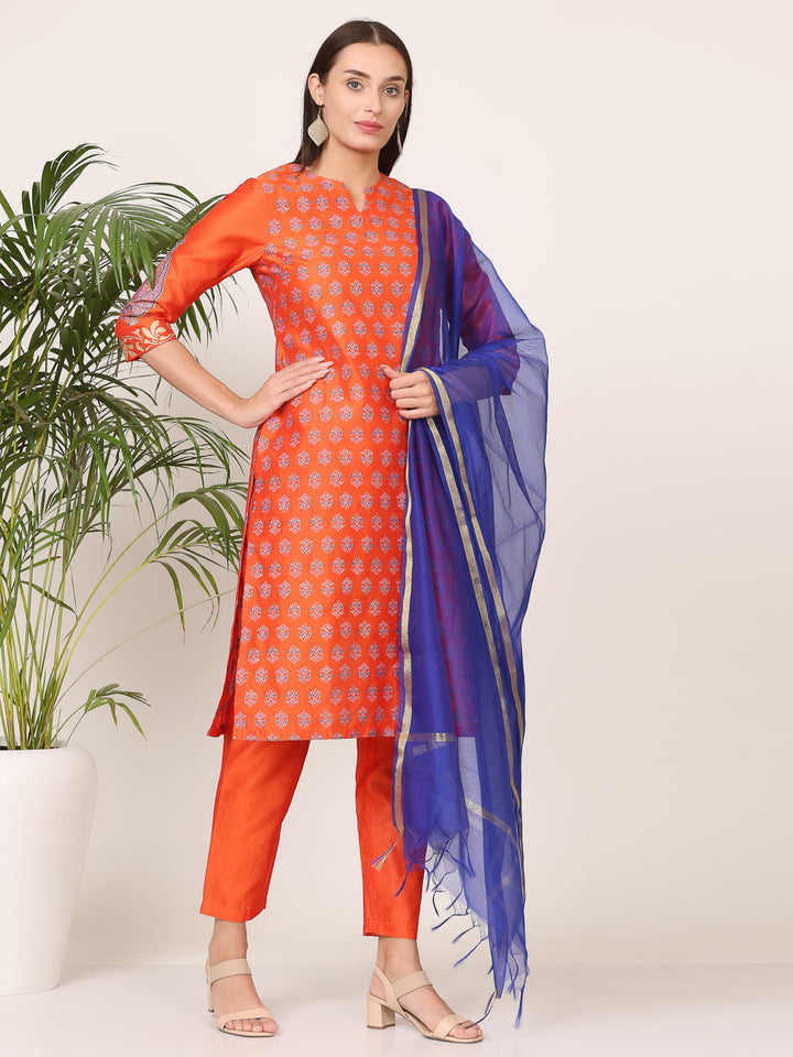 Stunning Orange Salwar Suit | Silk top bottom with Chanderi   dupatta