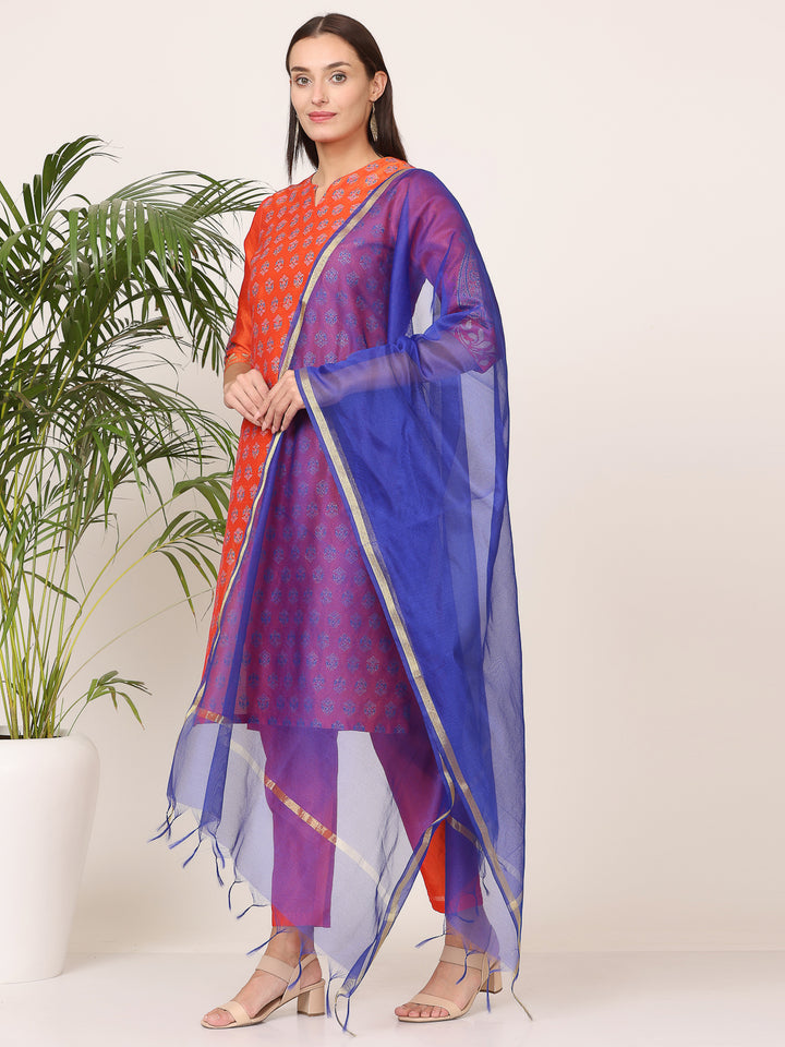 Stunning Orange Salwar Suit | Silk top bottom with Chanderi   dupatta