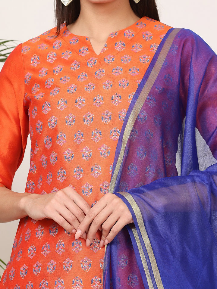 Stunning Orange Salwar Suit | Silk top bottom with Chanderi   dupatta