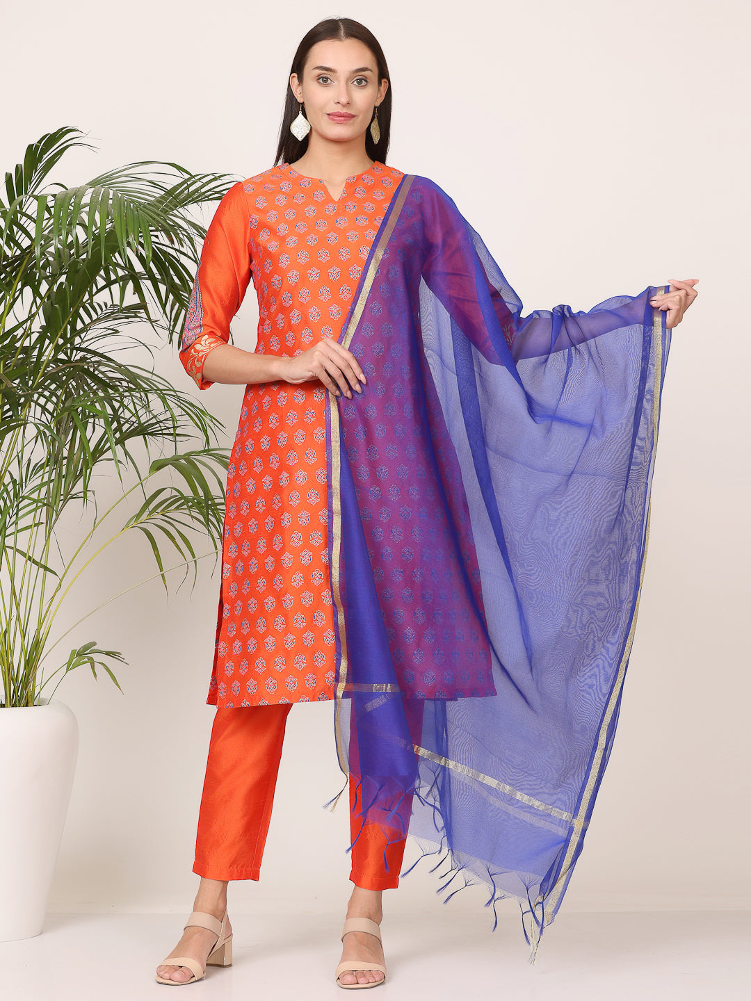 Stunning Orange Salwar Suit | Silk top bottom with Chanderi   dupatta