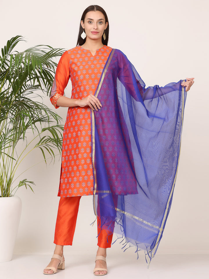 Stunning Orange Salwar Suit | Silk top bottom with Chanderi   dupatta