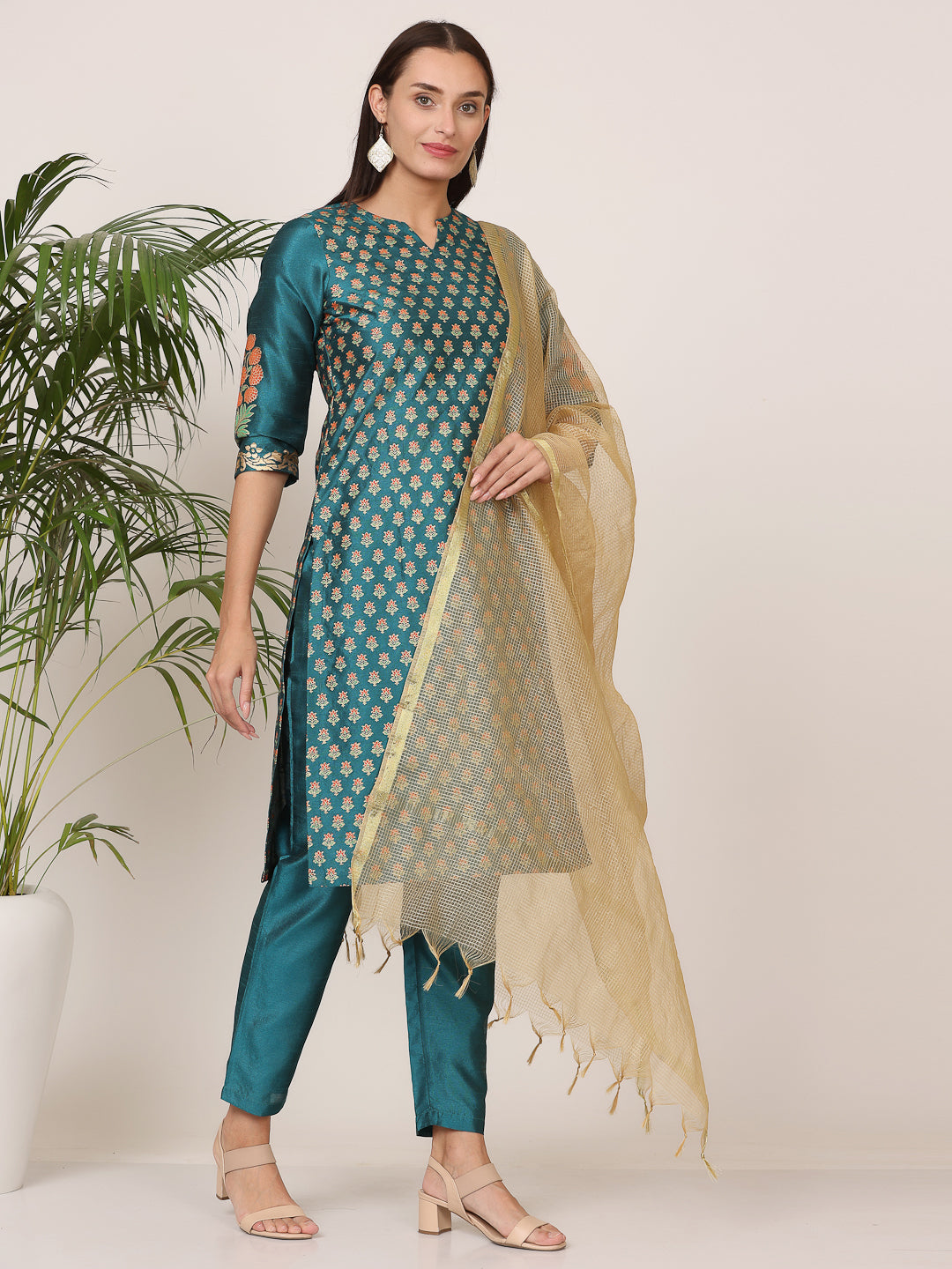 Stunning Orange Salwar Suit | Silk top bottom with Chanderi   dupatta