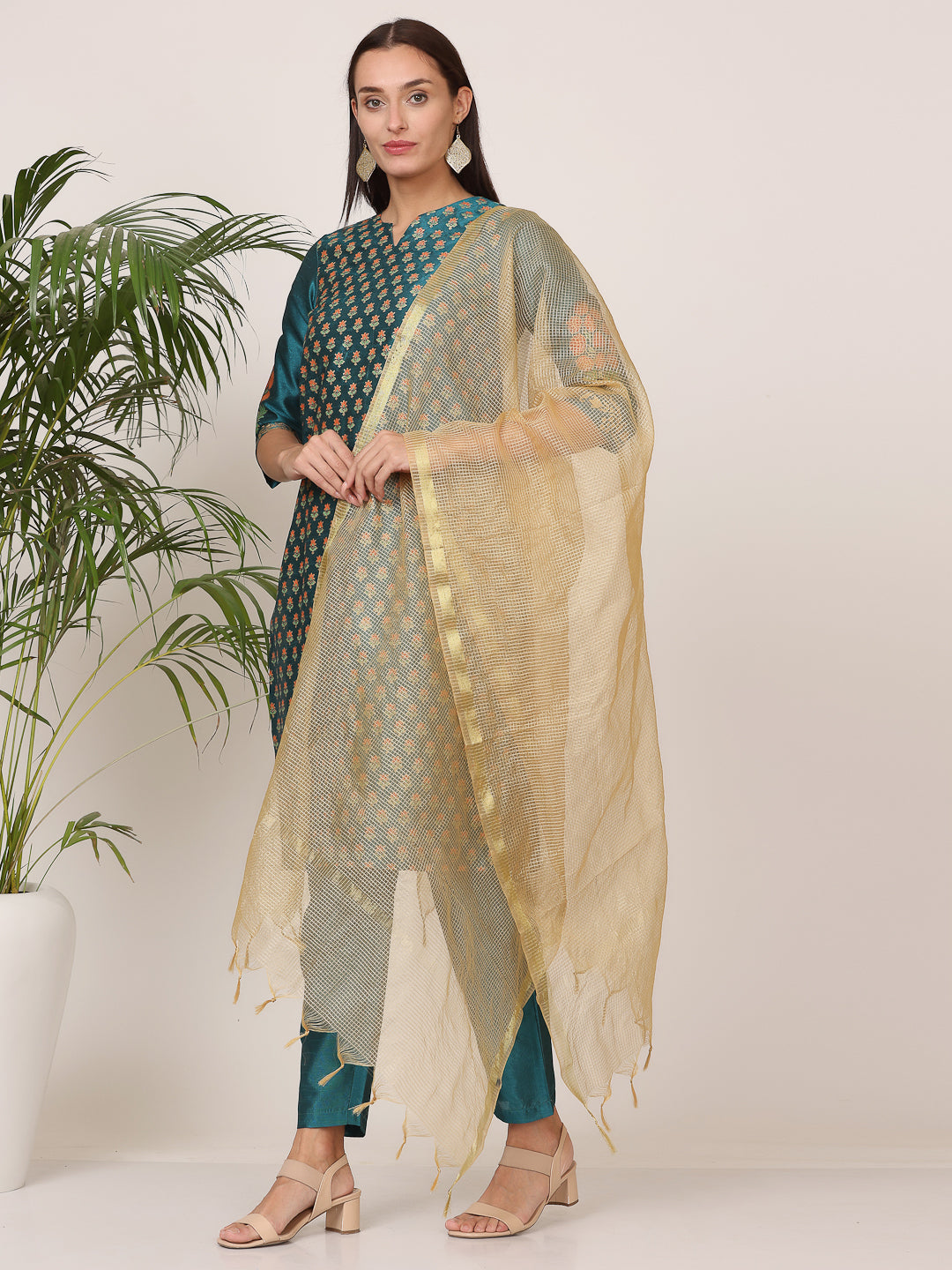 Stunning Orange Salwar Suit | Silk top bottom with Chanderi   dupatta