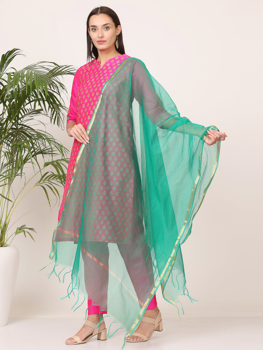 Stunning Orange Salwar Suit | Silk top bottom with Chanderi   dupatta