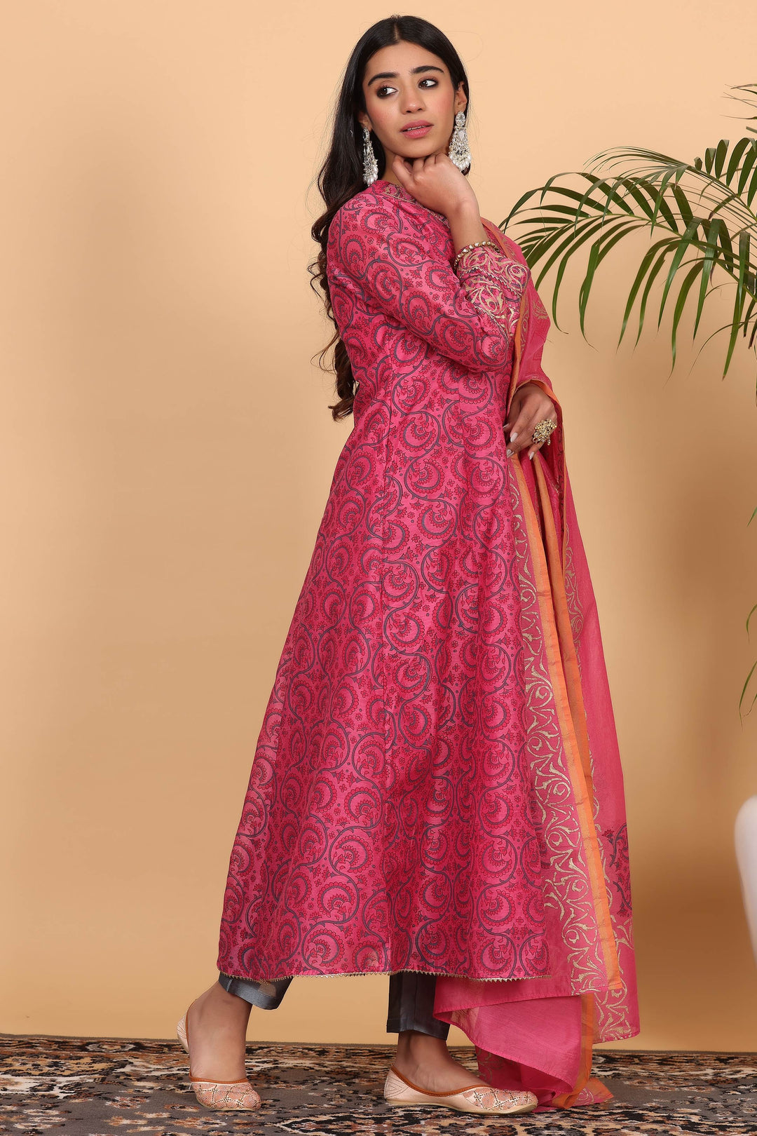 Graceful Bright Pink Chanderi Top with Silk Bottom | Finished with an Elegant Chanderi   Dupatta
