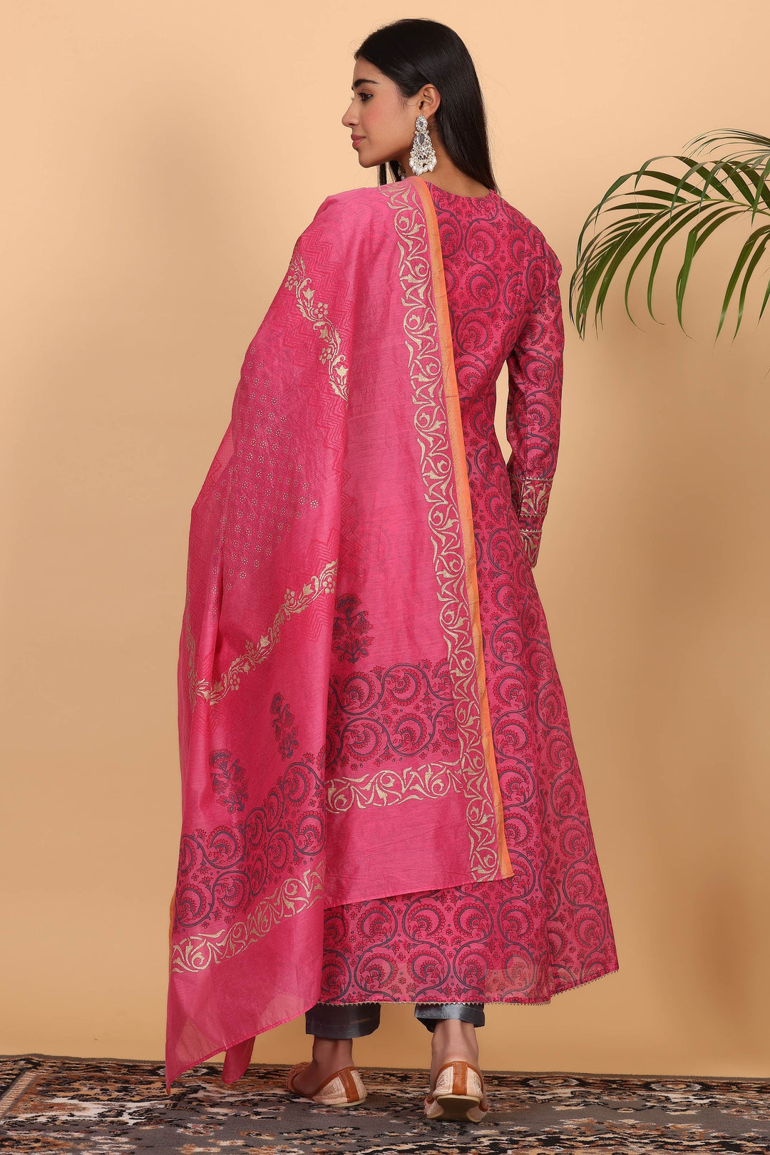 Graceful Bright Pink Chanderi Top with Silk Bottom | Finished with an Elegant Chanderi   Dupatta