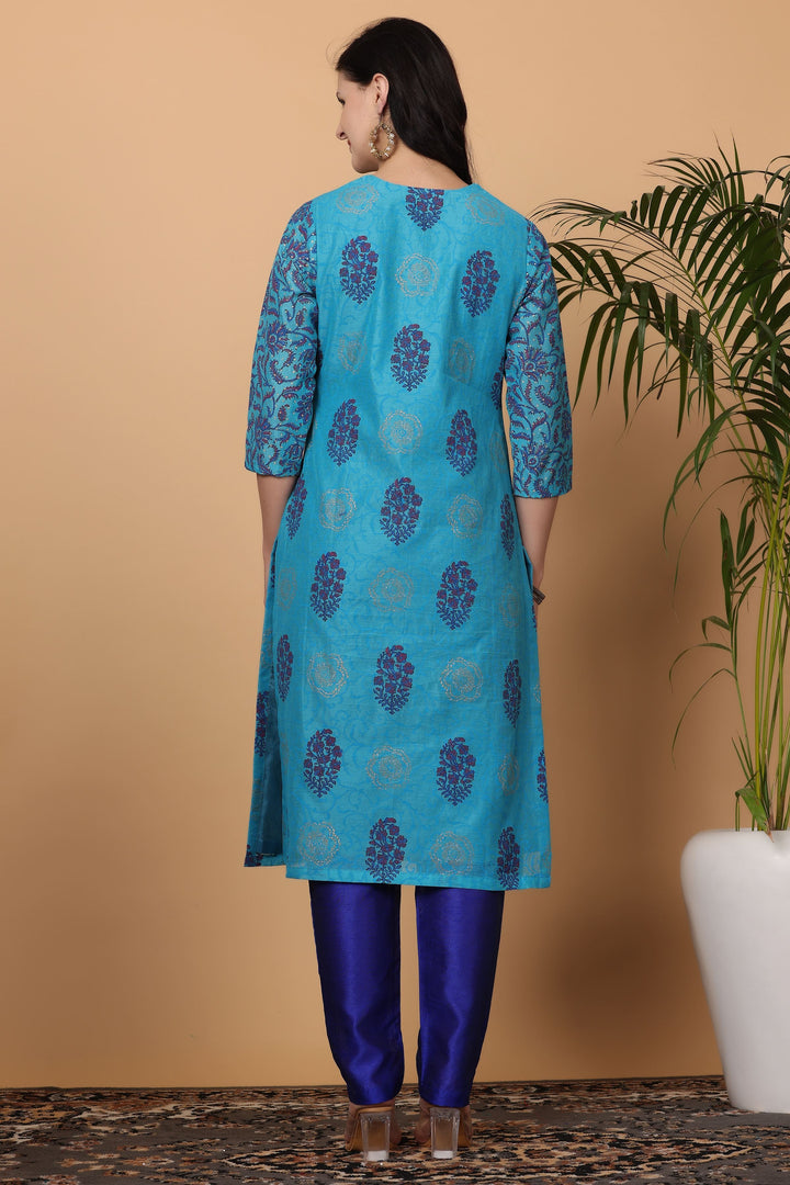 Stylish Sea Blue Chanderi Top Featuring Silk Bottom | Enhanced by a Beautiful Chanderi   Dupatta