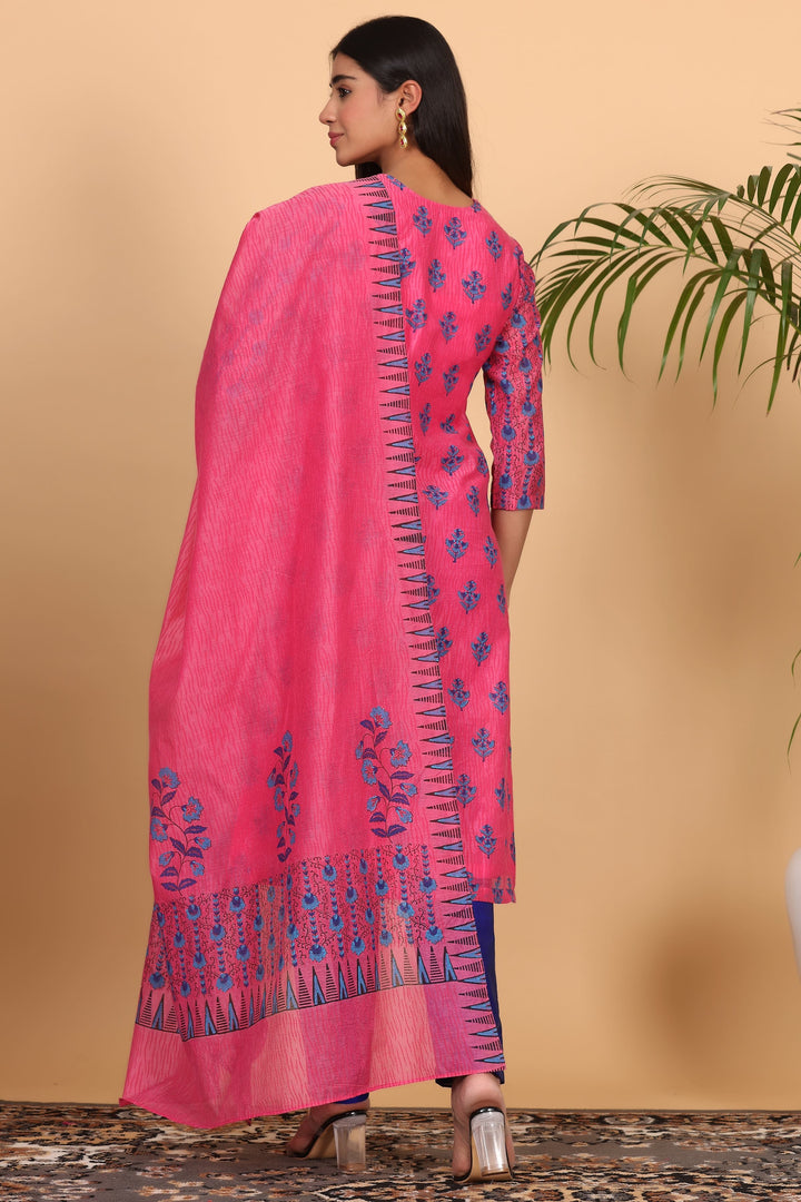 Graceful Hot pink Chanderi Top with Silk Bottom | Accentuated by a Chanderi   Dupatta