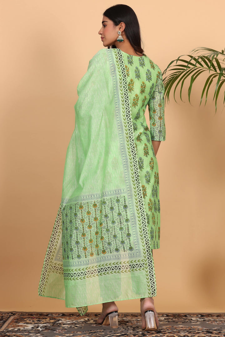 Trendy Parrot Green Chanderi Top Paired with Silk Bottom | Completed with a Gorgeous Chanderi