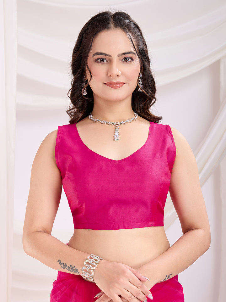 Soft Net Party Wear Saree | Designer Thread Embroidery Work with Mono Banglori Blouse