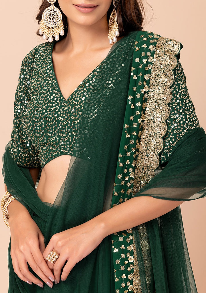 Graceful Dark Green Lehenga Choli | Georgette choli lehenga with dupatta