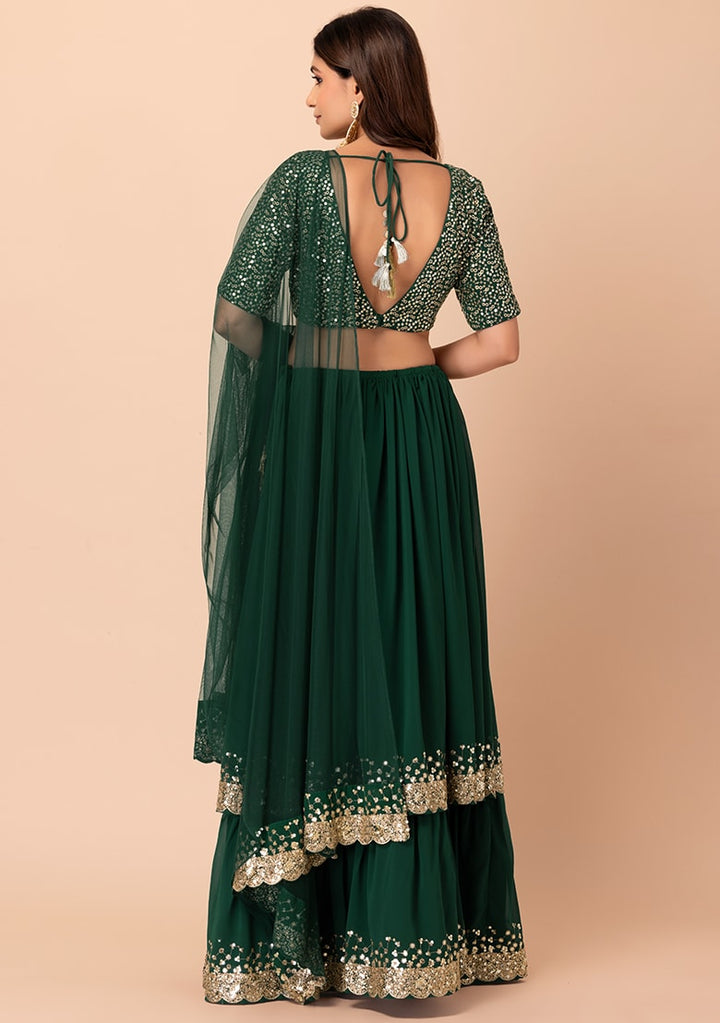 Graceful Dark Green Lehenga Choli | Georgette choli lehenga with dupatta
