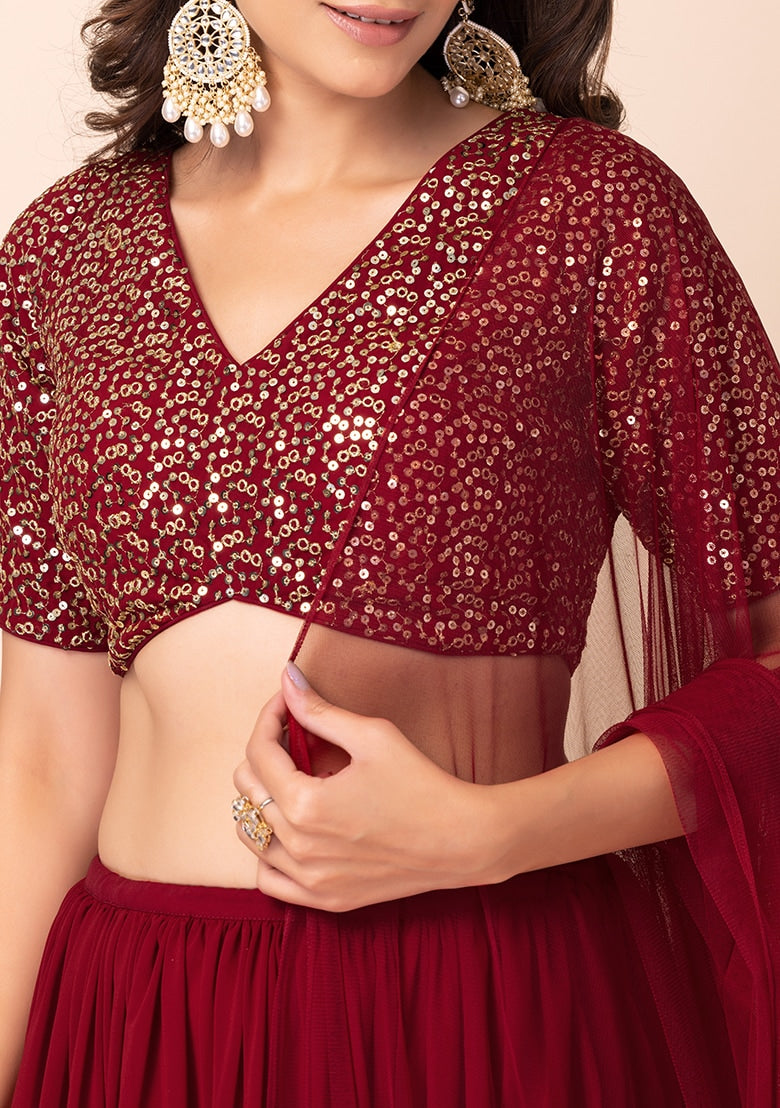 Graceful Dark Green Lehenga Choli | Georgette choli lehenga with dupatta
