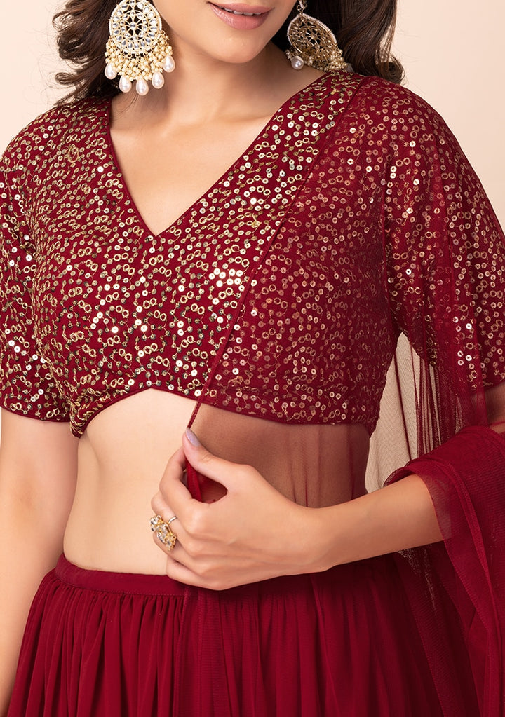 Graceful Dark Green Lehenga Choli | Georgette choli lehenga with dupatta